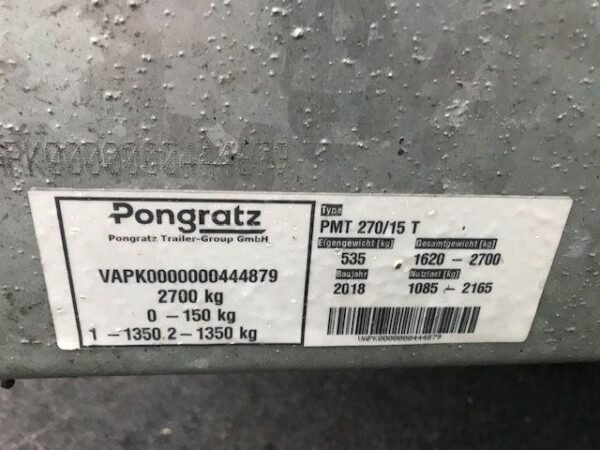 Remorque porte engins Pongratz PMT 270/15 T / 2,7 Tonnes – Image 15